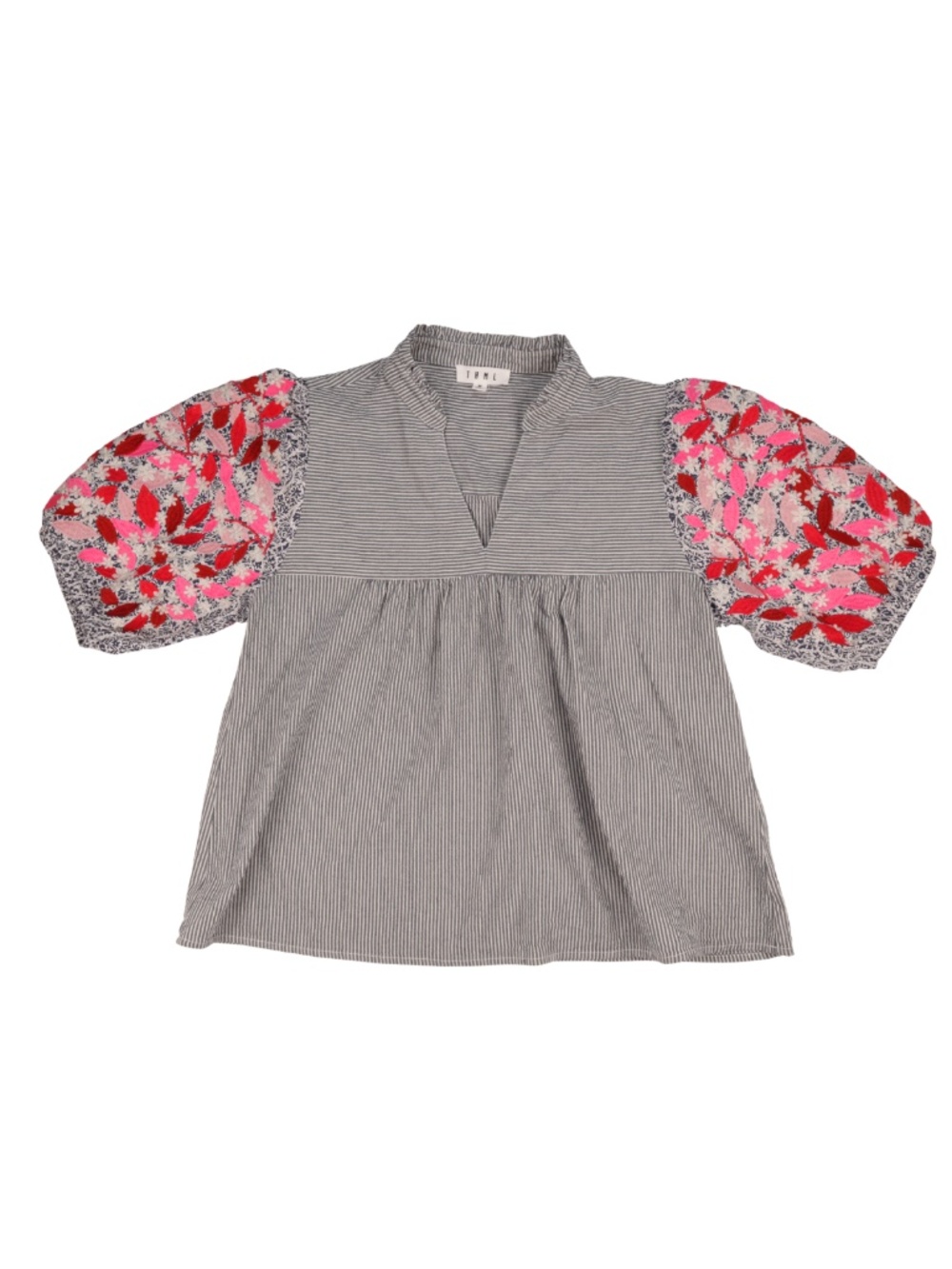 THML Striped Floral Balloon Sleeve Blouse Medium Boho Puff Sleeve Top